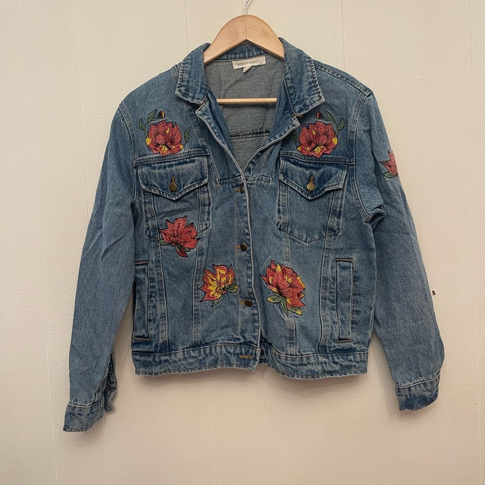 Honey Punch Embroidered Jean Jacket